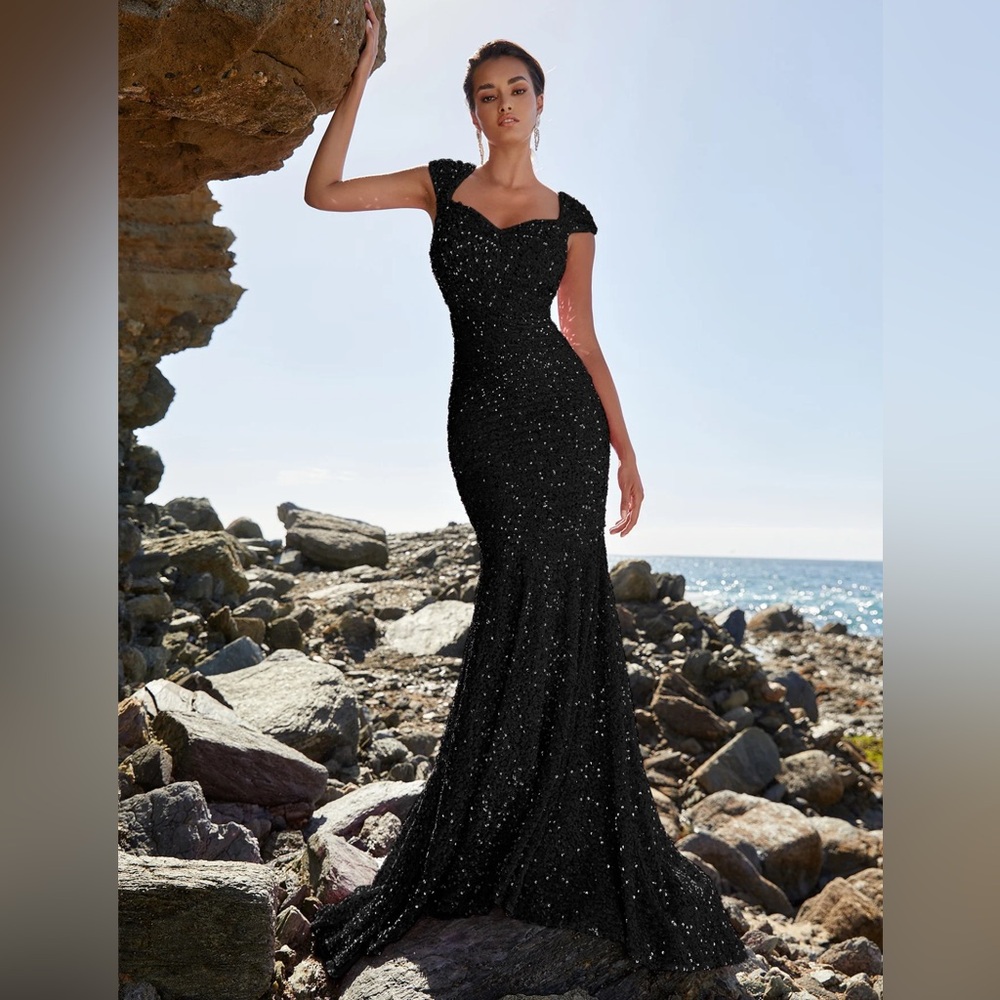 Faeriesty Elegant Black Sequin Sweetheart Dress